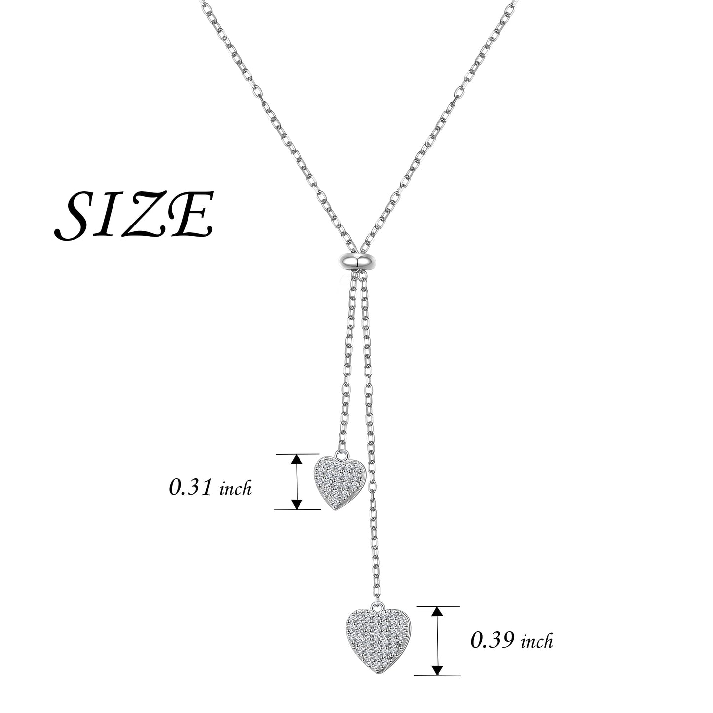 FLYOW 30 Inch Long Chain Dainty Lariat Necklace Simple Style 925 Sterling Silver Heart CZ Pendant Adjustable Y Shaped Necklace Jewelry Valentine's Day Jewelry