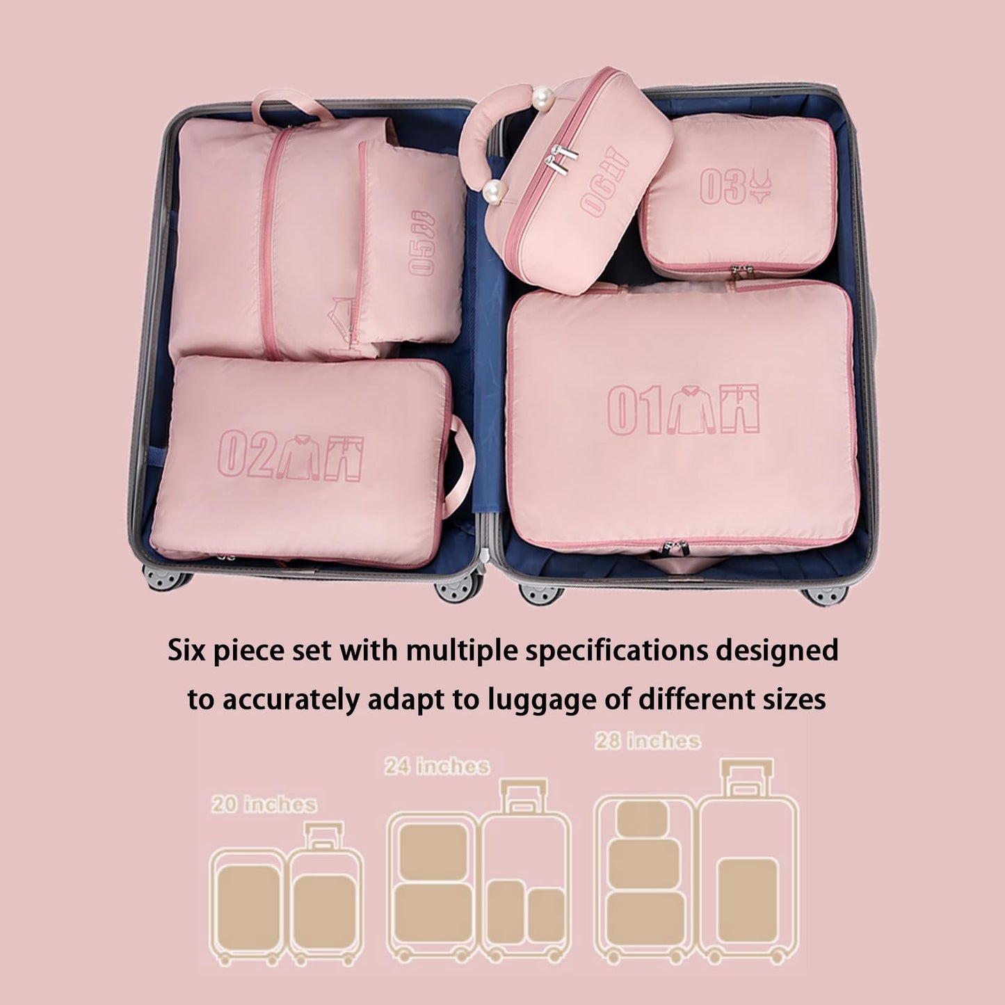 6 Set Compression Packing Cubes for Travel, Gifts for Women Mom, Anti-Tearing Suitcase Organizer for Luggage with Shoe & Hanging Toiletry Bag, Vacation Essentials & Accessories for Cruise Ship, Pink