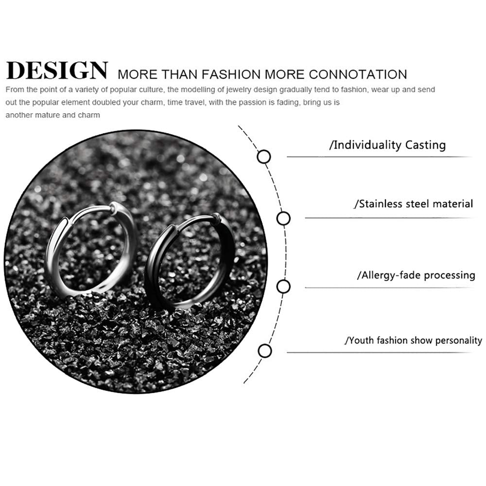 316L Surgical Stainless Steel Huggie Hoop Earrings 11mm Hypoallergenic Earrings Hoop Cartilage Helix Lobes Hinged Sleeper Earrings For Men Women(D03:11mm Black(THK 2.0mm))