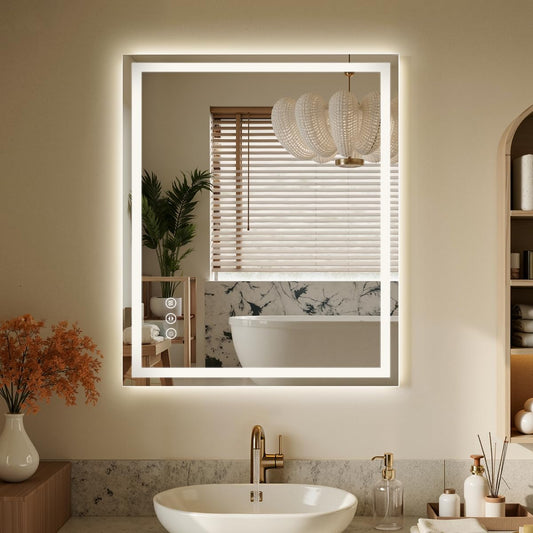 30x36 LED Bathroom Mirror with Lights - Dimmable, Anti-Fog, 3 Color Backlit & Front Lit Mirror for Bathroom, Shatter-Proof Tempered Glass, Easy Installation