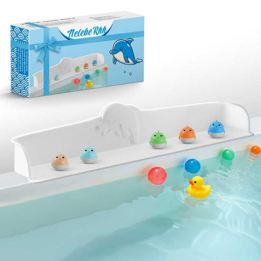3FT Dolphin Pattern Bathtub Splash Guard Play Shelf for the Wide &Straight Bathtub Edge Toy Tray Caddy Holder Storage Suction Cups Attach to Bath Tub No Mess Water Spill in Bathroom (White)