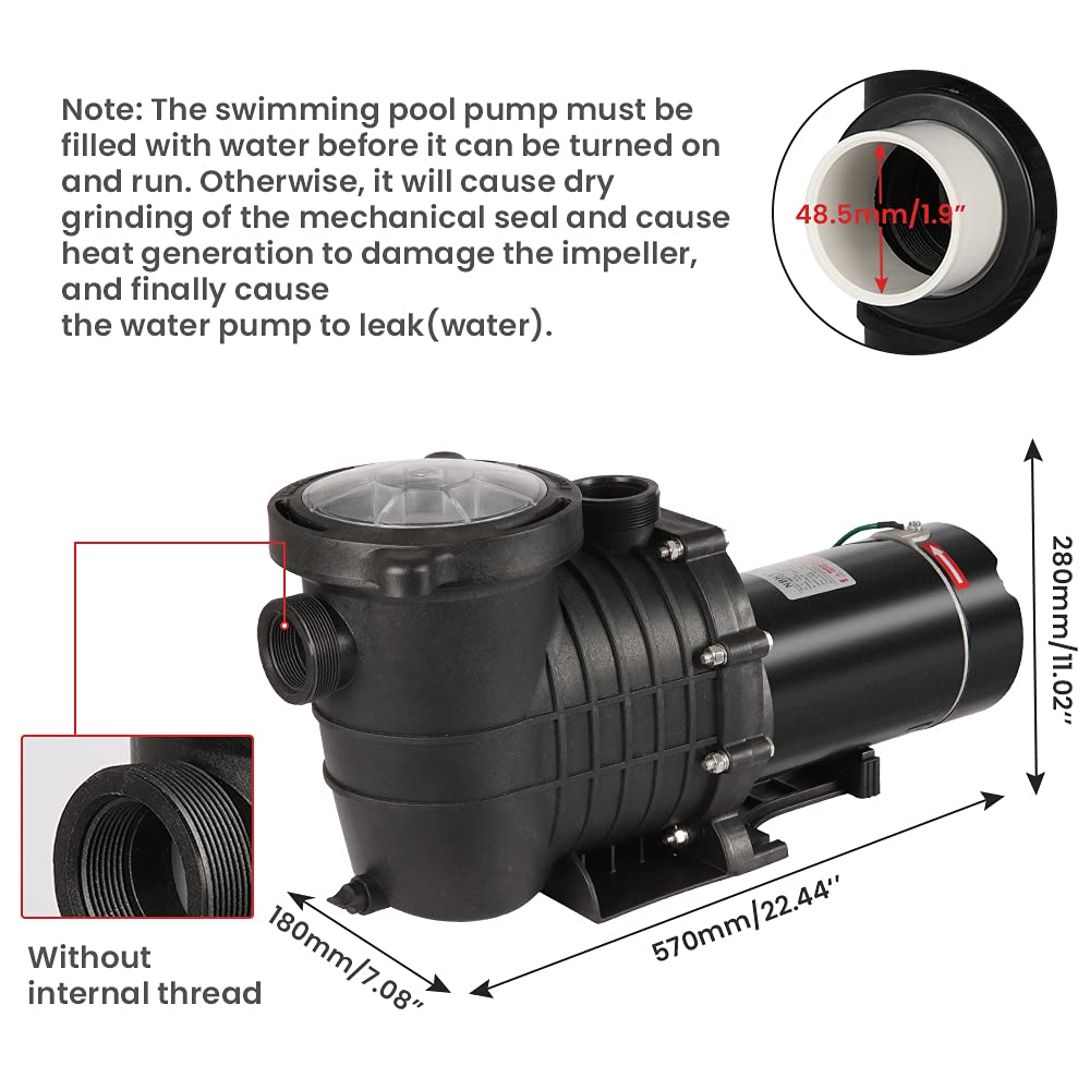 Anbull 1.5HP 6480GPH Pool Pump, Powerful Self Priming Dual Voltage In/Above Ground Swimming Pool Pumps for 15000-31000 Gallons Pools, with Strainer Basket & Drain Plug (1100W/60HZ)