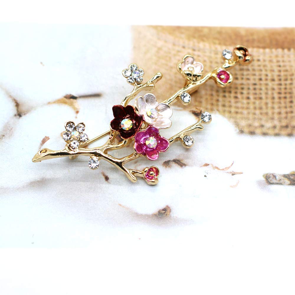 Flower Crystal Brooches Pins Fashion Beautiful Created Rhinestone Floral Brooch Good Idea for Party Dance Wedding Banquet for Elegant Women Girl (Pink enamel brooch)