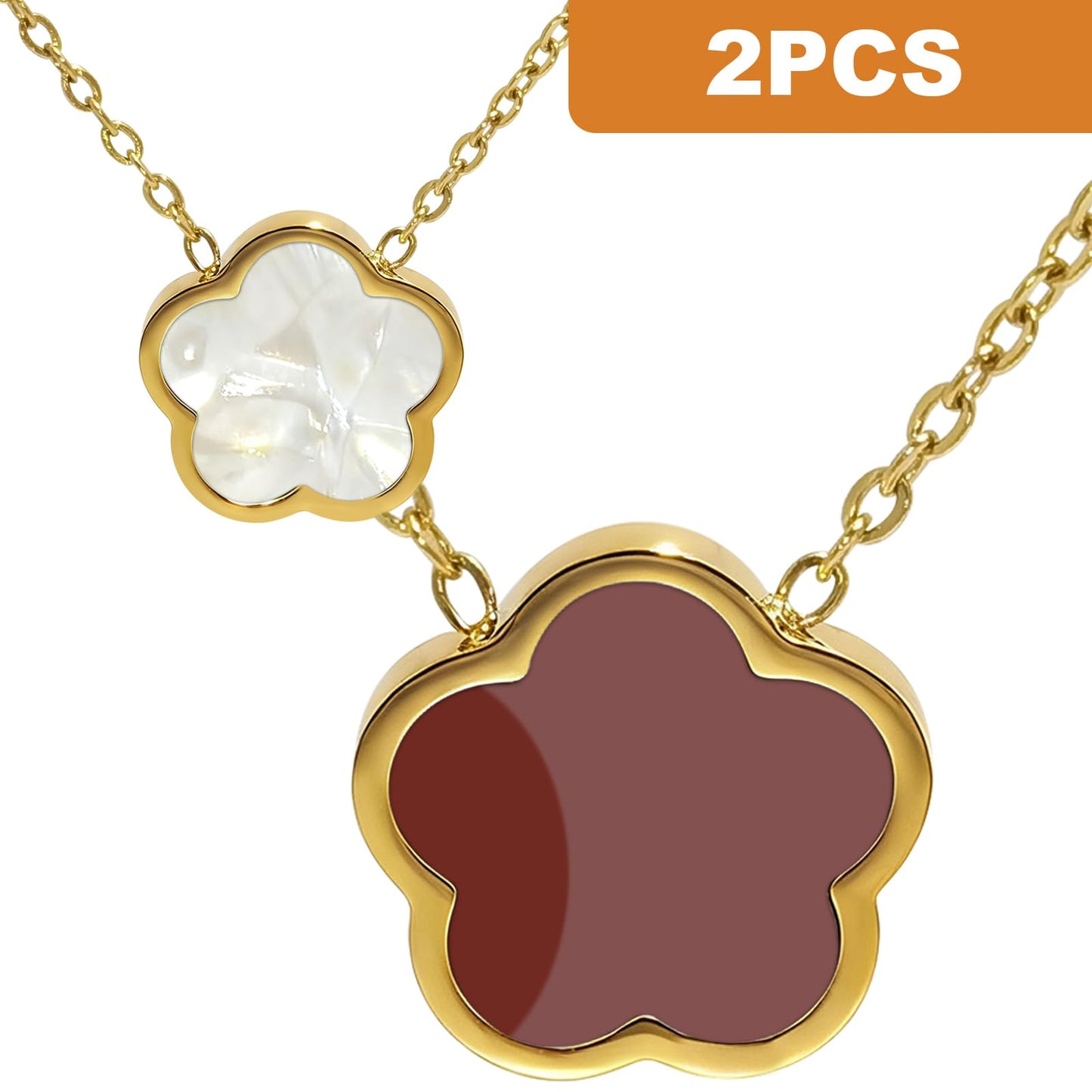 Aimétte Monette 18K Gold Plated Necklaces for Women Dainty Lucky Four Leaf Clover Gold Necklace Set, Charm Necklace for Mothers Day Gift Birthday Valentine's Day Red and White