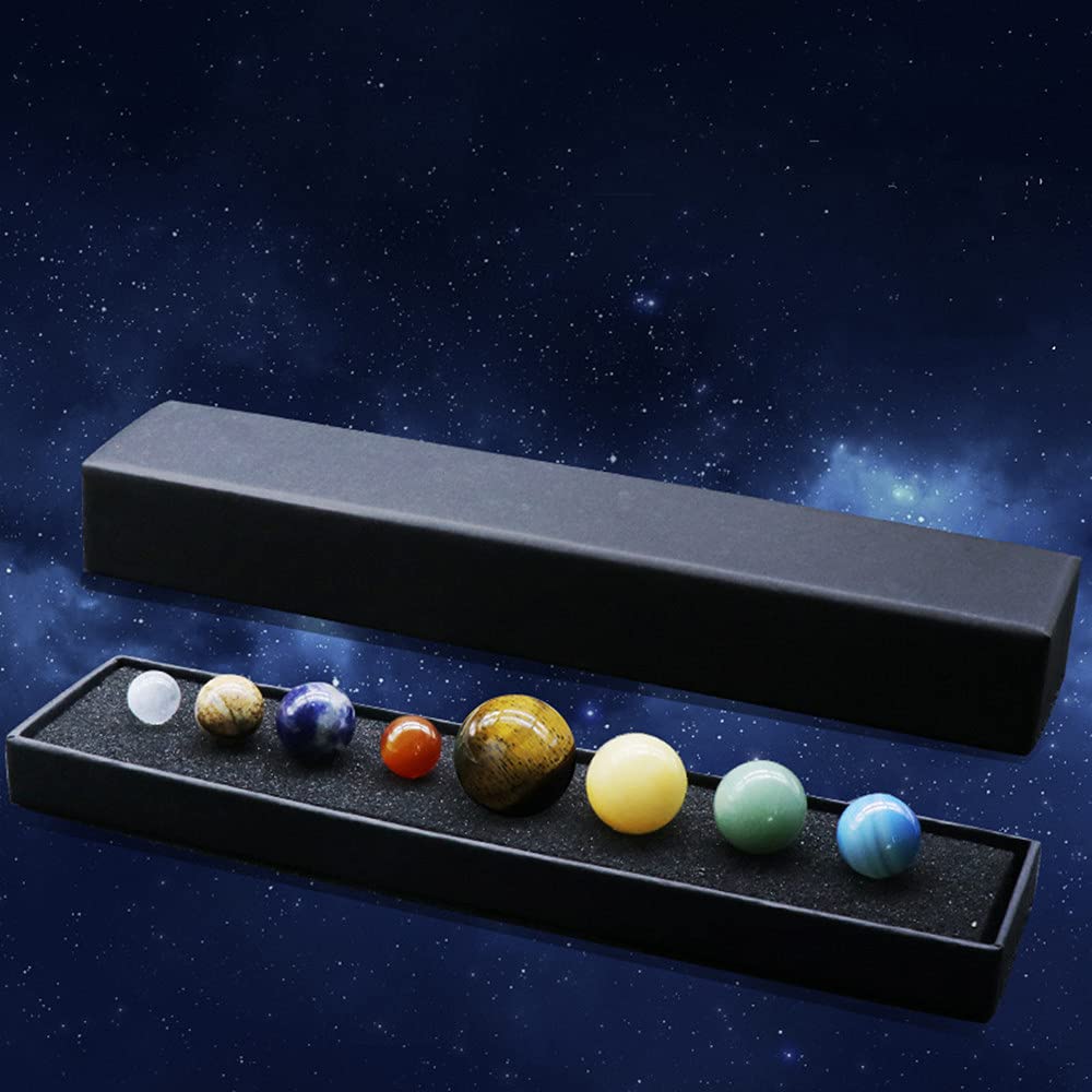 AITELEI Solar System Eight Planets Decorations Tumbled Chakra Reiki Healing Crystal Gemstones Ball Set Home Office Desk Decorations