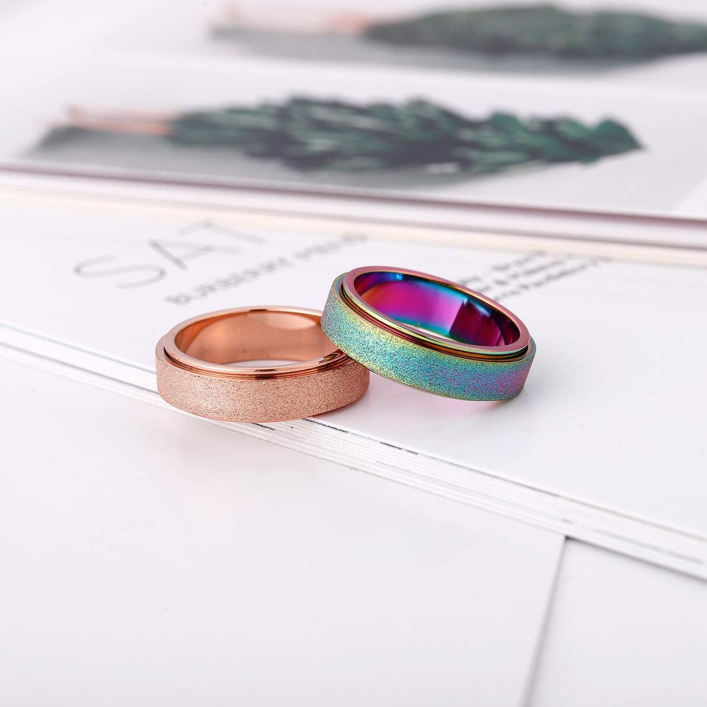 OreilleStar Anxiety Ring for Women Fidget Spinner Ring Fidget Toys Adults Titanium Stainless Steel Thumb Ring 6mm Wide Rose Gold Size 10