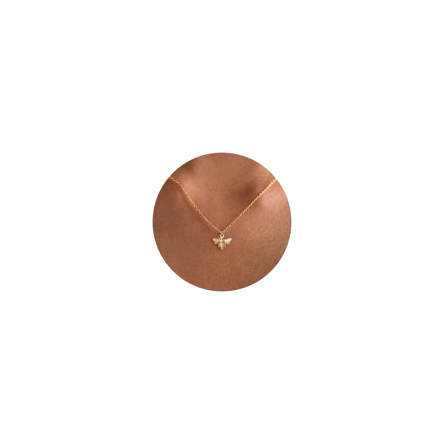 GUOKE Bee Necklace - 14K Gold Plated Dainty Gold Necklace Simple Jewelry for Women