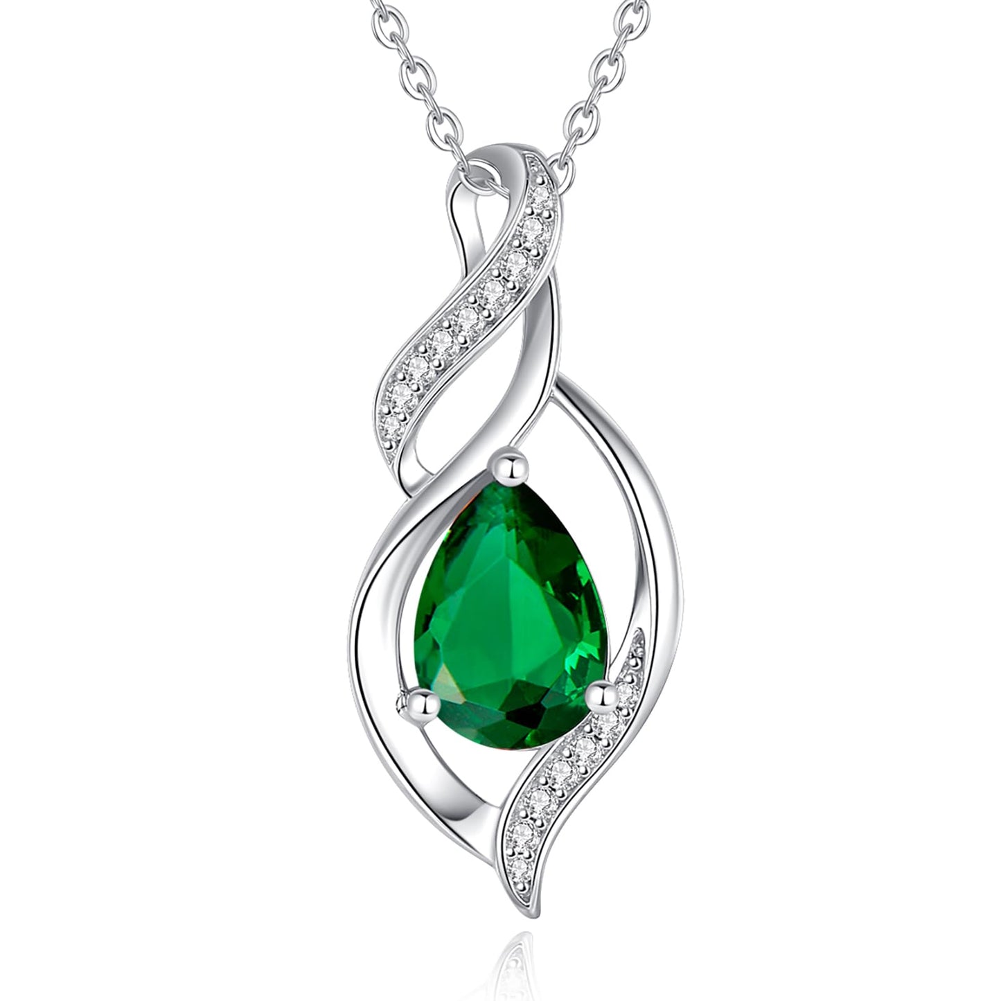 FANCIME May Birthstone Necklace for Women Emerald Teardrop Necklace Sterling Silver Infinity Love Birthday Mothers Day Gifts for Mom Women Her, 16"+2" Inches