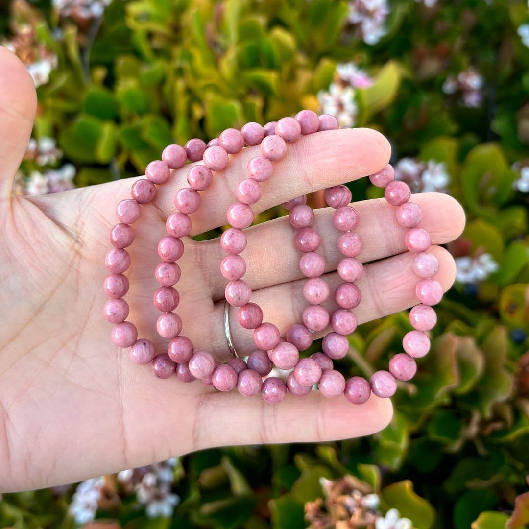 Adabele Real Natural Grade A Red Rhodonite Gemstone Beaded Bracelet 7 Inch Stretch Chakra Healing Crystal Stone Jewelry Women Mom Gift GB6-A52