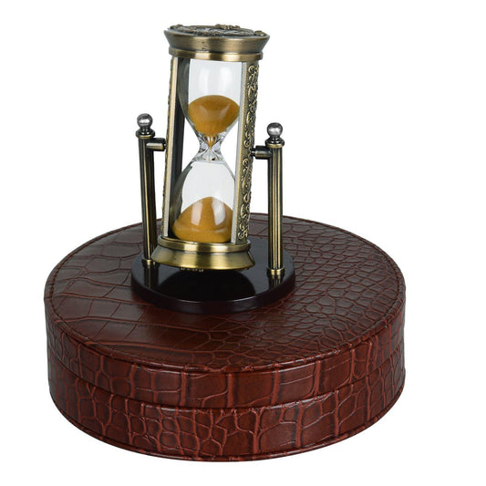 RUMIUSE Sand Timers, Embossed 10 mins Hourglass with Golden Sand, Vintage Bronze Rotating Sand Clock, Antique Reloj De Arena, Engraving Metal Hour Glass for Wedding Gift Home Decoration