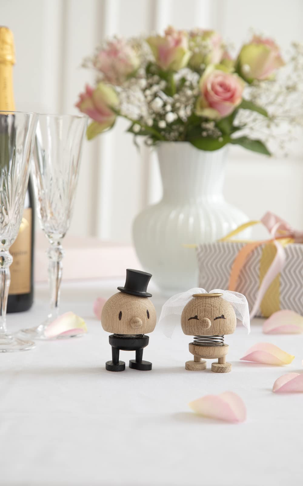 Hoptimist Wedding Groom Raw Oak, Wood, Home Decor Ornament - Scandinavian Design, Wood W/Metal Spring, Small - Creates cheerful movement