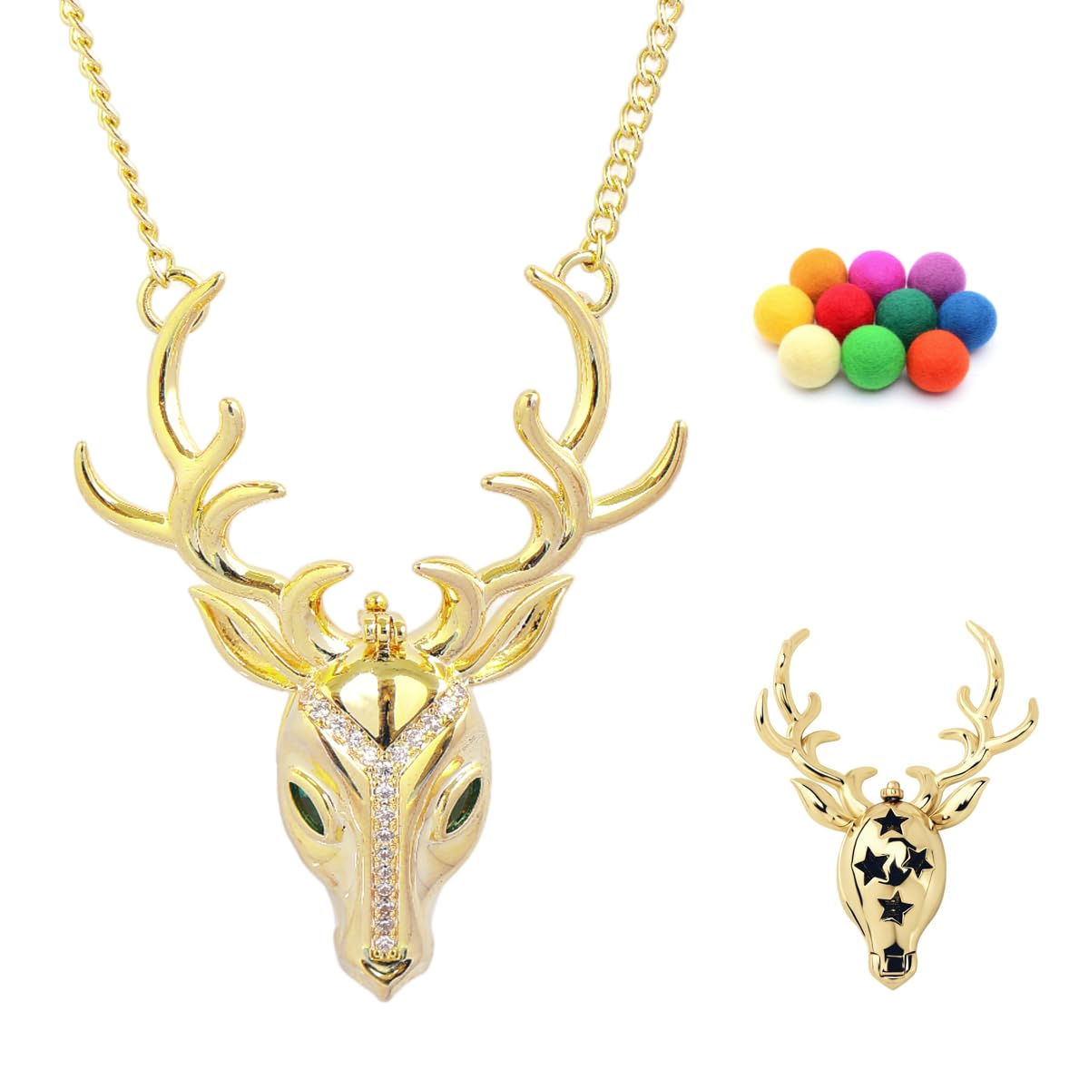 LOMEVERSE Essential Oil Diffuser Necklace - Hidden Scent Locket Jewelry for Anxiety & Stress Relief - Discreet 316L Stainless Steel Aromatherapy Necklace with Cubic Zirconia Buck Pendant - Yoga Self Care Gifts for Women, Mom, Nurse