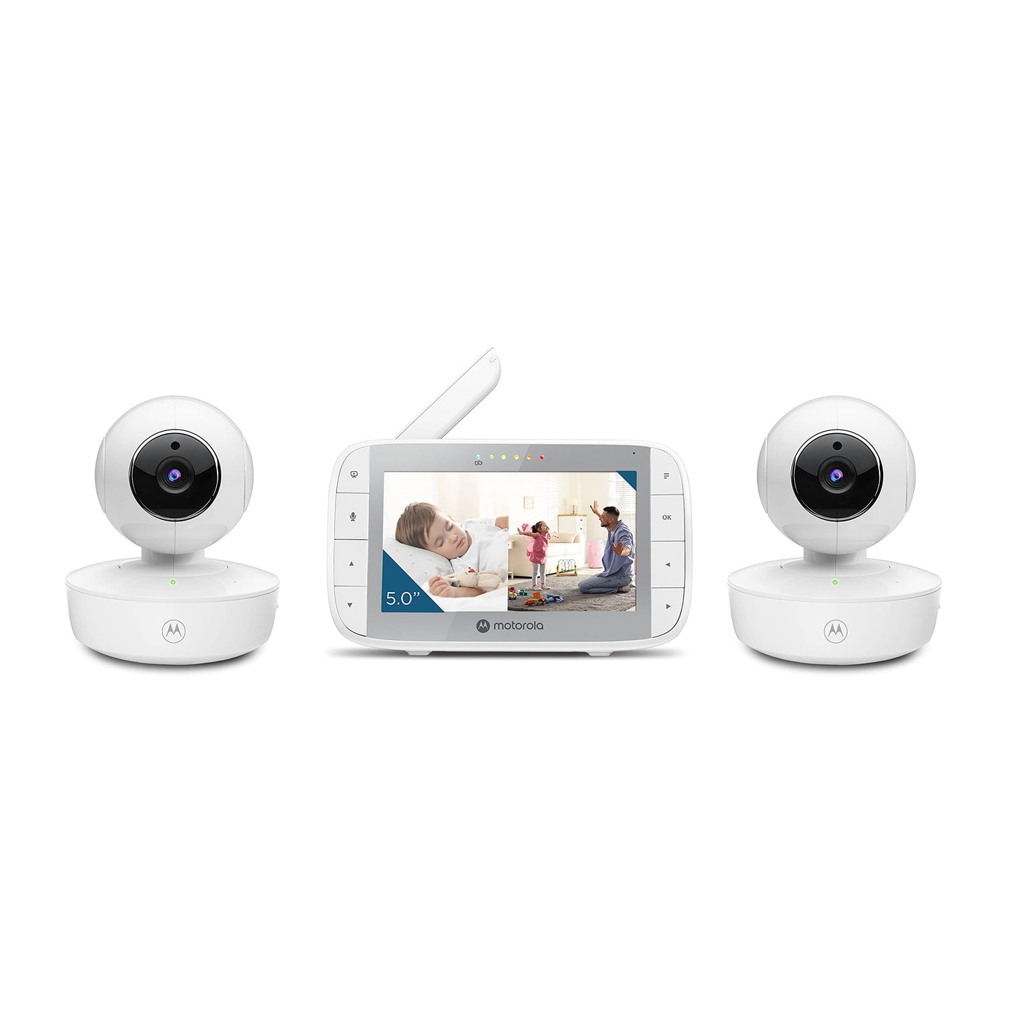 Motorola Nursery VM36XL 2-Camera Video Baby Monitor, 1000ft Range no WiFi 2.4 GHz Wireless, 5" Screen, 2-Way Audio, Pan/Tilt/Zoom, Sensor, Lullabies, Night Vision
