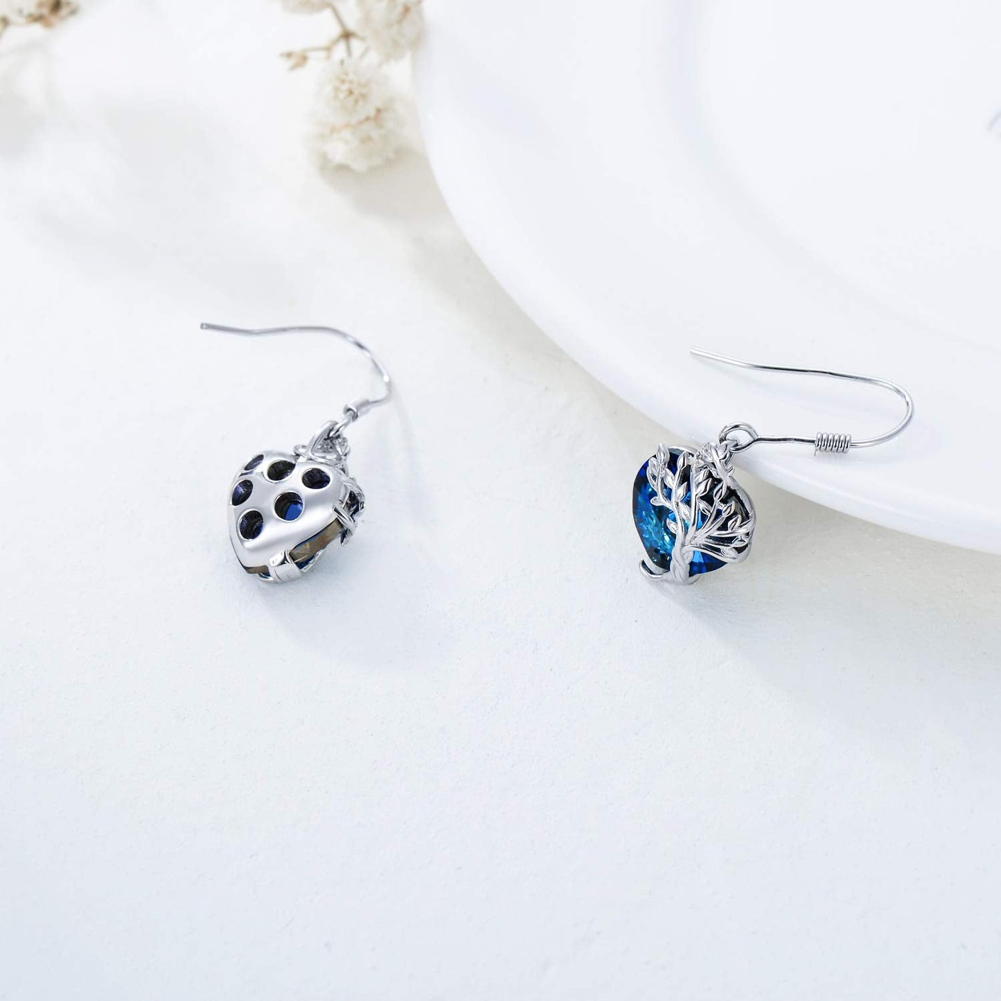 TOUPOP Heart Sapphire Earrings Sterling Silver Tree of Life Earrings September Birthstone Jewelry Birthday Mothers Day Gifts for Women Mom Her