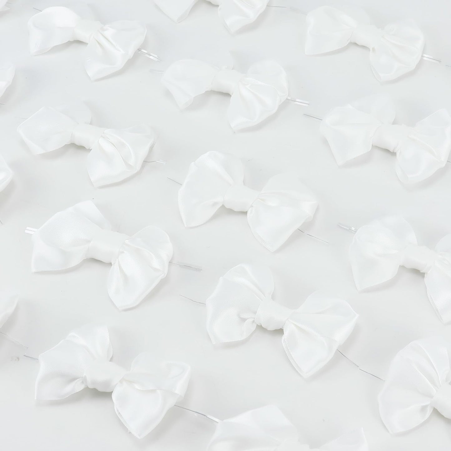 AIMUDI White Satin Ribbon Twist Tie Bows for Treat Bags 3.5" Bow for Crafts White Gift Bows Premade Bow for Cake Pops Candy Apple Wedding Favors Bridal Shower Christmas Decor -24 Counts
