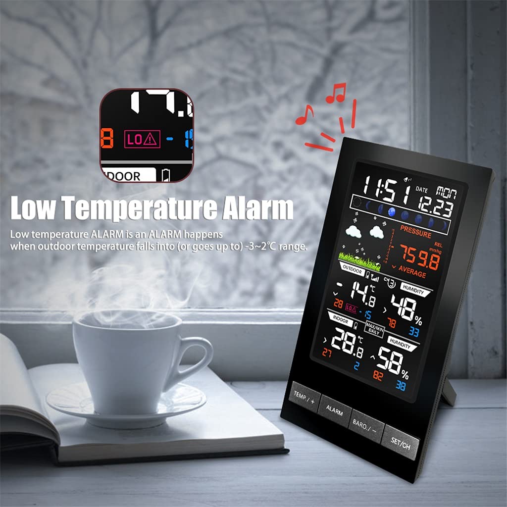 HIONJIN Weather Station Outdoor Hygrometer Digital Thermometer mmHg Barometer Digital Hygrometer Alarm Clock Weather Forecast