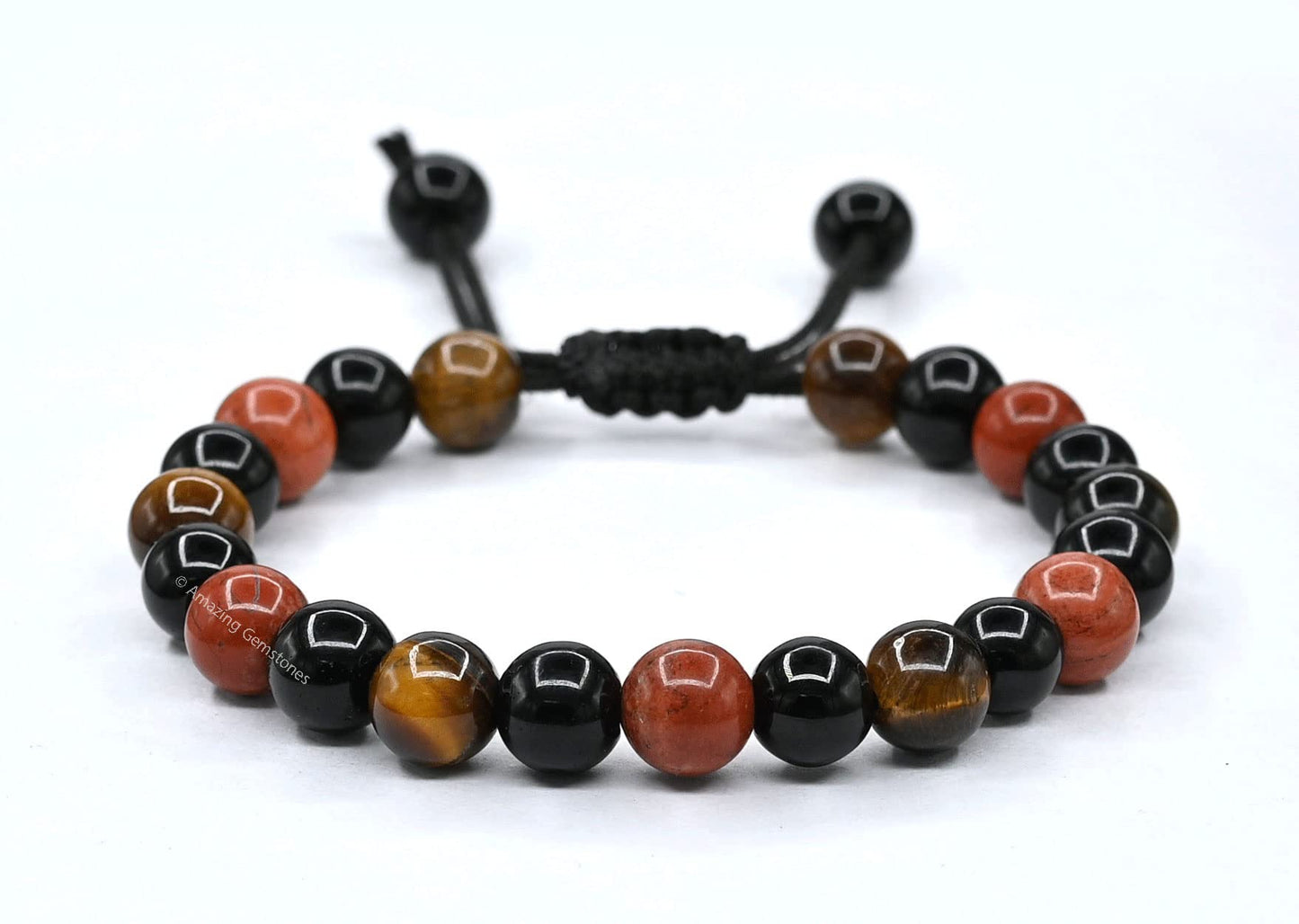 Amazing Gemstone Anti Bullying Manifestation Bracelets - Black Obsidian Tiger Eye Red Jasper Bracelet Set for Healing Calming Anxiety Stress Relief Gifts Pulseras Para Hombres Mujer (Adjustable)