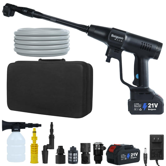 Beiguoo Cordless Pressure Washer 1450 PSI, Cordless Power Washer Gun, 2 4000mAH Battery Operated Power Pressure, Portable High Pressure Washer with 6-in-1 Nozzel for Car/Floor/Fence/Sidewalk, Black