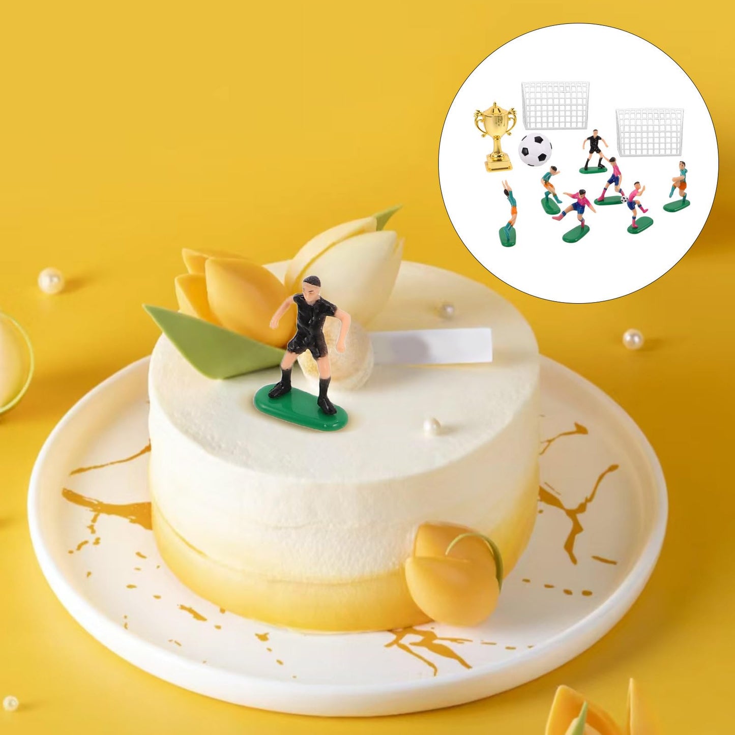 VOSAREA 1 Set Mini Soccer Trophy Football Player Figurines, Sports Cupcake Toppers for Birthday Party, Dollhouse Soccer Decor Cake Adornments Set