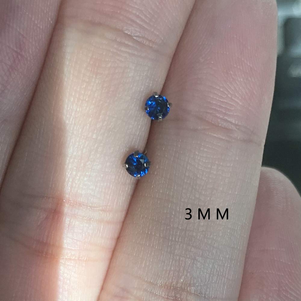 6 Pairs Stud Earrings Set, Hypoallergenic Cubic Zirconia Earrings 316L Stainless Steel CZ Earrings 3-8mm (Royal blue CZ)