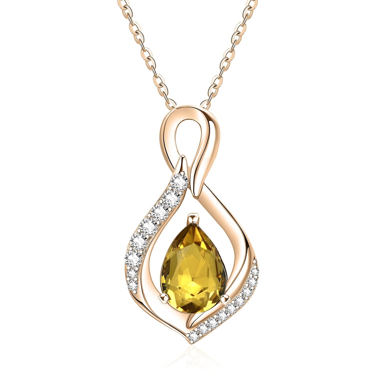 JIYVY32 Citrine Infinity Necklace for Women November Birthstone Necklaces Rose Gold Plating Anniversary Birthday Gifts for Wife Her Mom Girlfriend Birthstone Jewelry Gifts for Women
