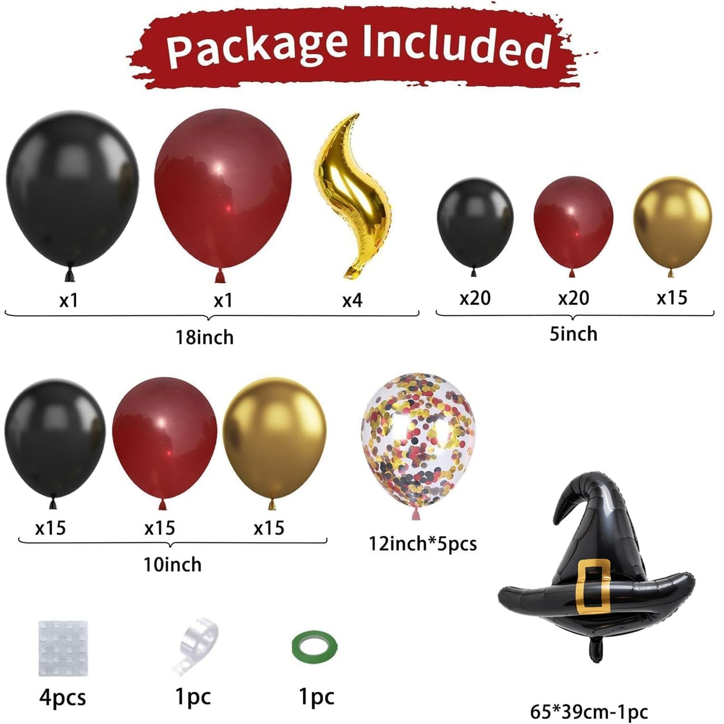 Balloon Garland Arch Kit – Burgundy Black Gold Balloons with Bonus DIY Hat and Wings for Baby Shower Anniversary Graduation Party Supplies
