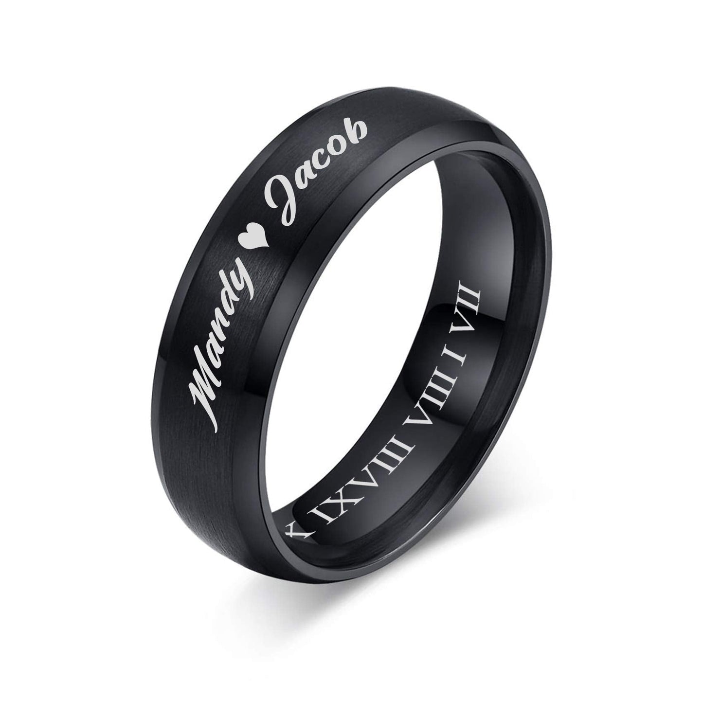 VNOX Customize Jewelry-6MM Black Stainless Steel Beveled Edge Matte Brushed Finish Rings for Men Women,Size 12