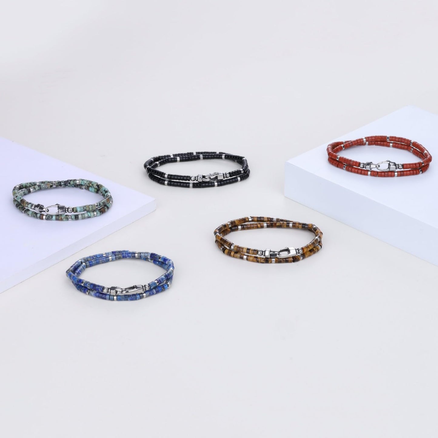 COAI Heishi Beaded Bracelet for Men, Double Layered Lapis Lazuli Crystal Bracelet for Men S