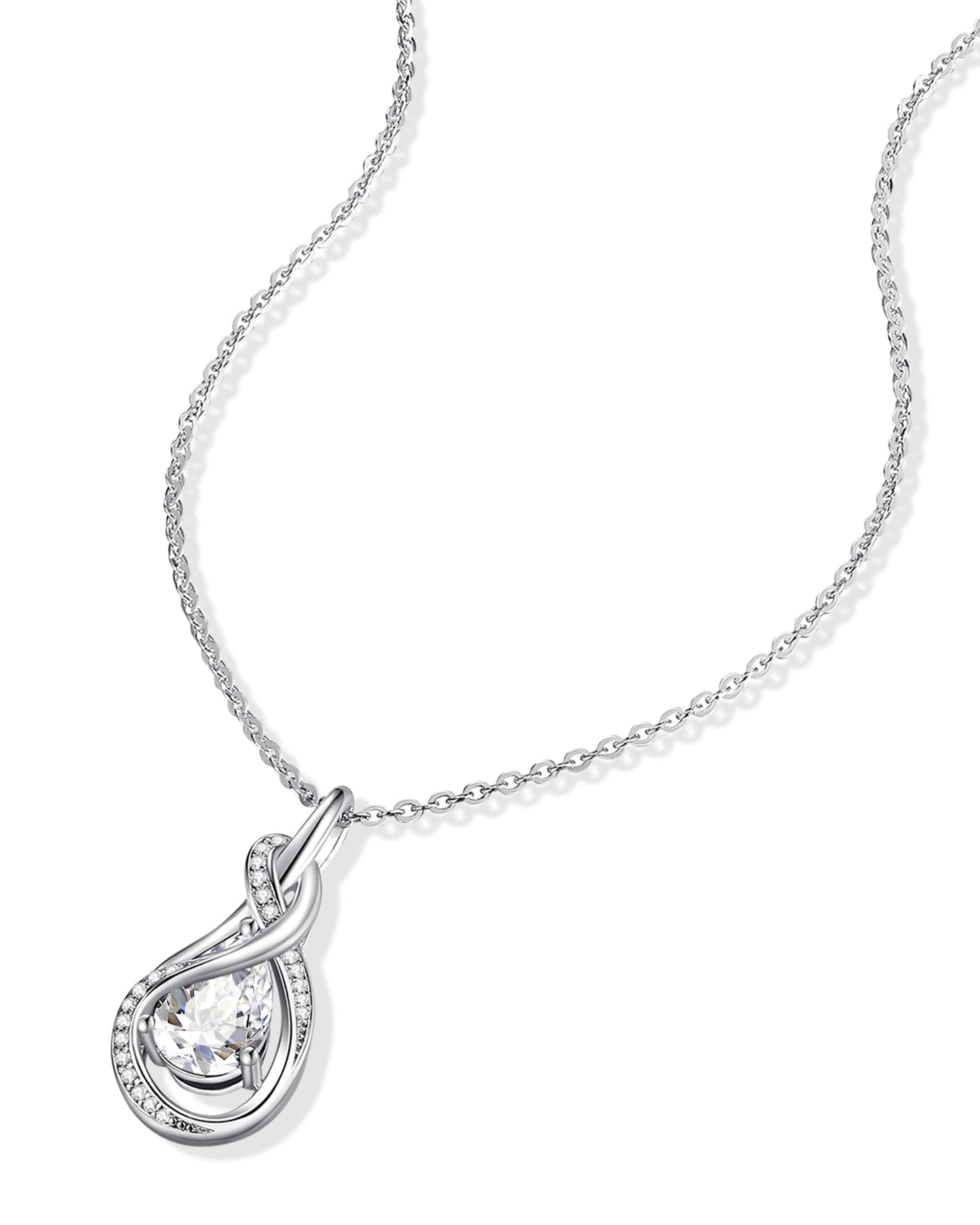 FANCIME Simulated Diamond Necklace April Birthstone Necklace Cubic Zirconia 925 Sterling Silver Infinity Knot Pendant Jewelry Anniversary Birthday Mothers Day Gifts for Women Mom