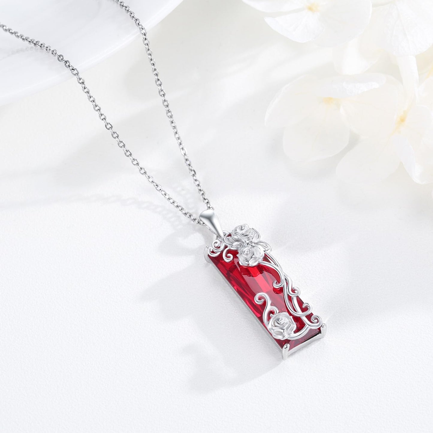 AENEAS Valentines Day Gifts for Women Her Rose Necklace for Women 925 Sterling Silver Red Crystal Pendant Flower Jewelry Gifts for Women Her Wife
