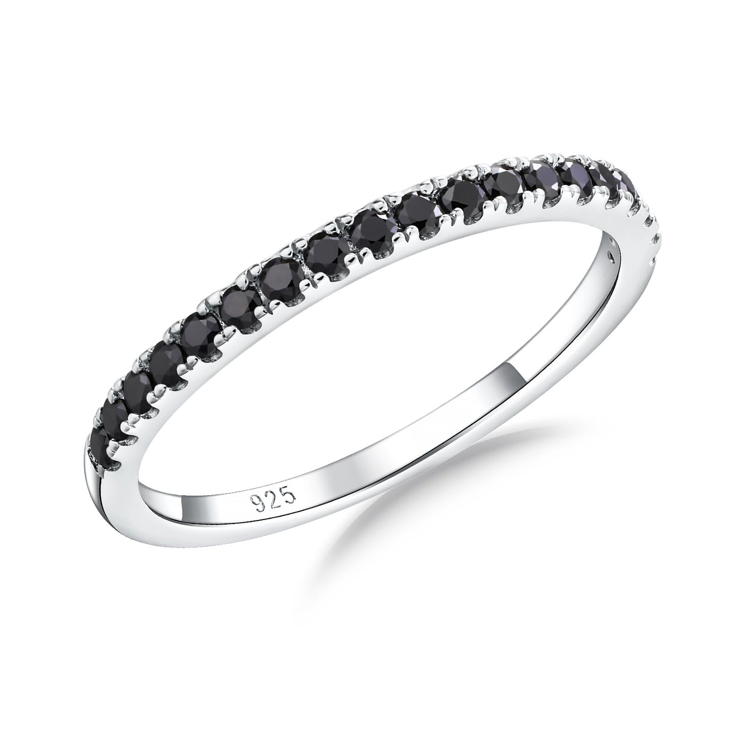 AGRULE Black Wedding Band 1.4mm Wide Sterling Silver Bezel Set Lab Diamond Anniversary Ring 0.25 Carat Dainty Half Eternity Rings for Men Women, Size 10