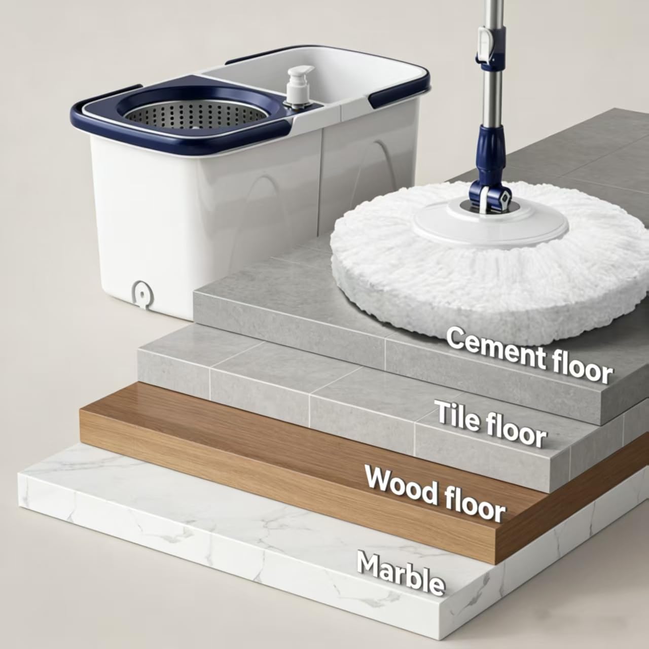 Spin Mop and Bucket Set - 360 Degree Microfiber Mop with Hands Free Wringer System, Multi Surface Floor Cleaning Mop for Hardwood, Tile, and Vinyl Floors