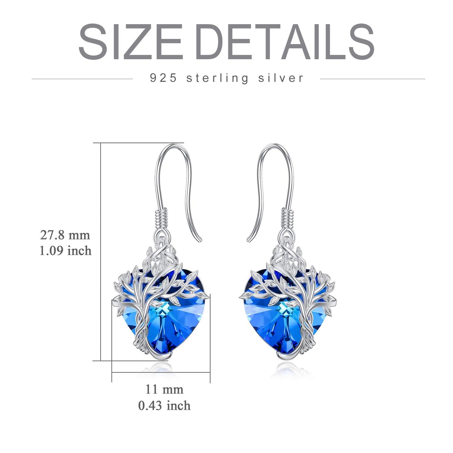 TOUPOP Heart Sapphire Earrings Sterling Silver Tree of Life Earrings September Birthstone Jewelry Birthday Mothers Day Gifts for Women Mom Her