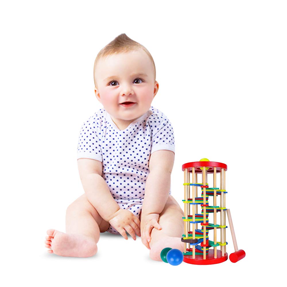 AVIUDHE Wooden Ball Drop Toy Kids Pounding Bench Hammer Pound Roll Ramp Toys Children Educational Montessori Gift for 3 4 5 Years Old Babies and Toddlers