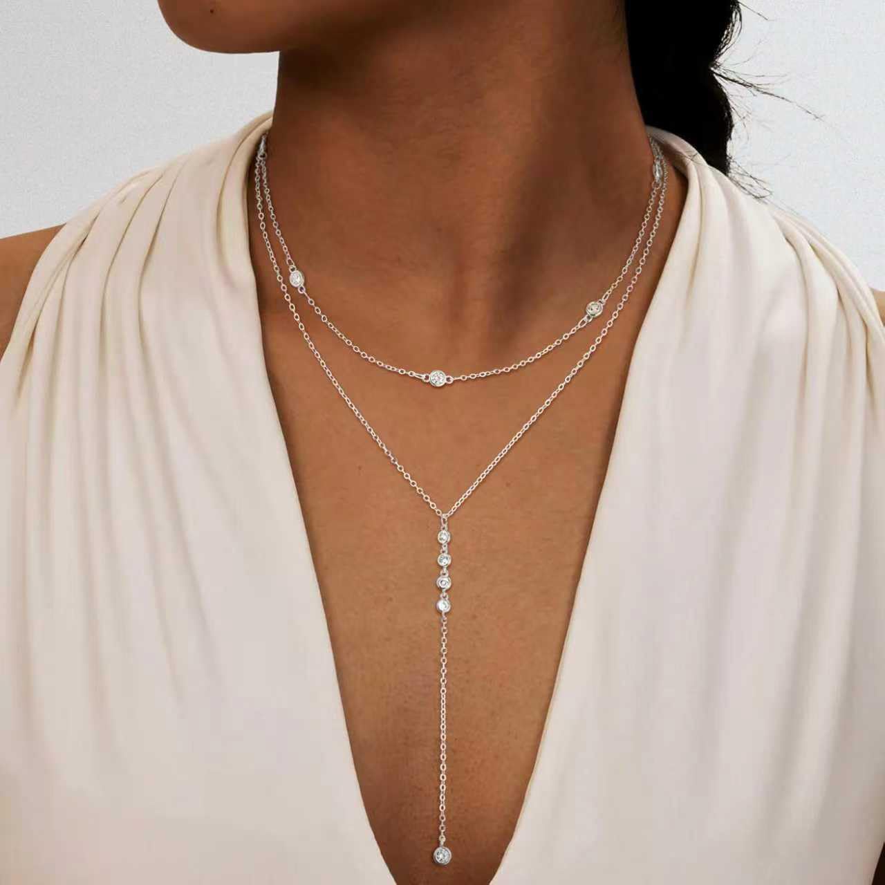 Fglqfam Lariat Necklace for Women, Dainty Long Necklaces, 14k Gold/Silver Plated Y-Shaped Drop Chain Necklace, Simple Layered Necklaces, Trendy Jewelry Gifts