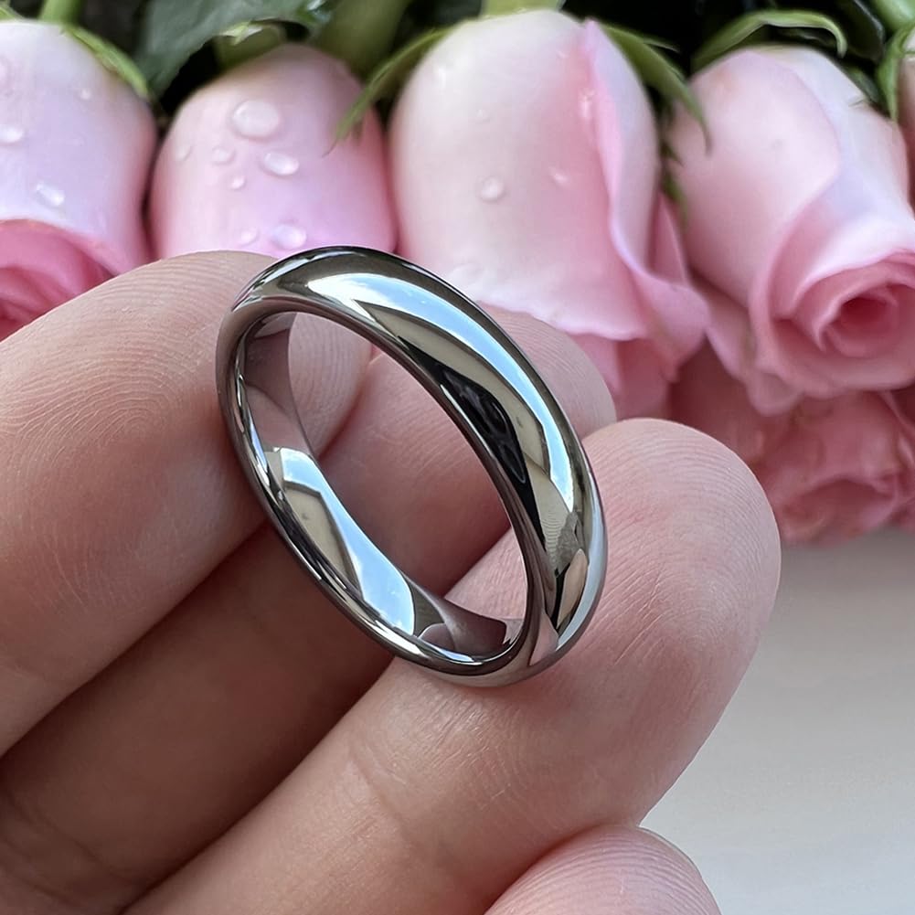 TUTISS 4mm Tungsten Rings for Women Men Engagement Wedding Bands Domed Polished Comfort Fit Size 11