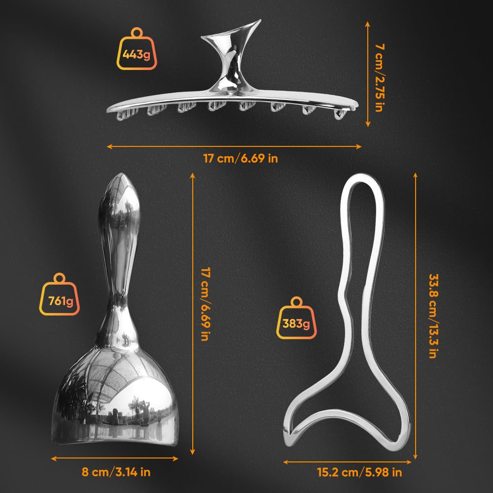 ONUEMP 5-in-1 Stainless Steel Therapy Massage Tools, Gua Sha Scraping Fascia Massage, Maderoterapia Kit Colombiana for Lymphatic Drainage, Cellulite Remover, Ice Body Sculpting