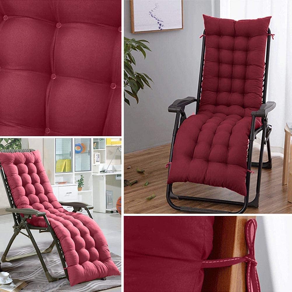 Sun Lounger Chair Cushions, Sundlight Patio Cushions Chaise Mattress Recliner Quilted Thick Padded Seat Cushion Reclining Chair Rocking with Ties (Red, 155x48x8cm/61x18.89x3.14inch)
