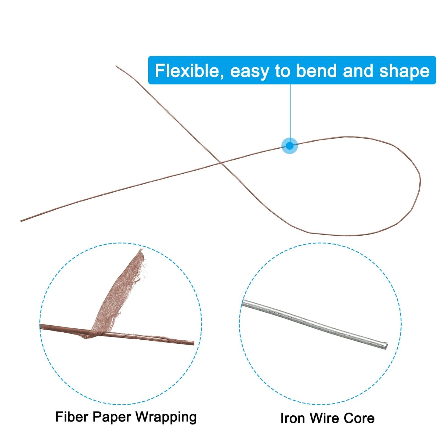 PATIKIL 28 Gauge 16" Floral Stem Wire, 100 Pcs Paper Wrapped Iron Artificial Flower Stem Accessories for DIY Bouquet Stem and Craft Decoration, Brown