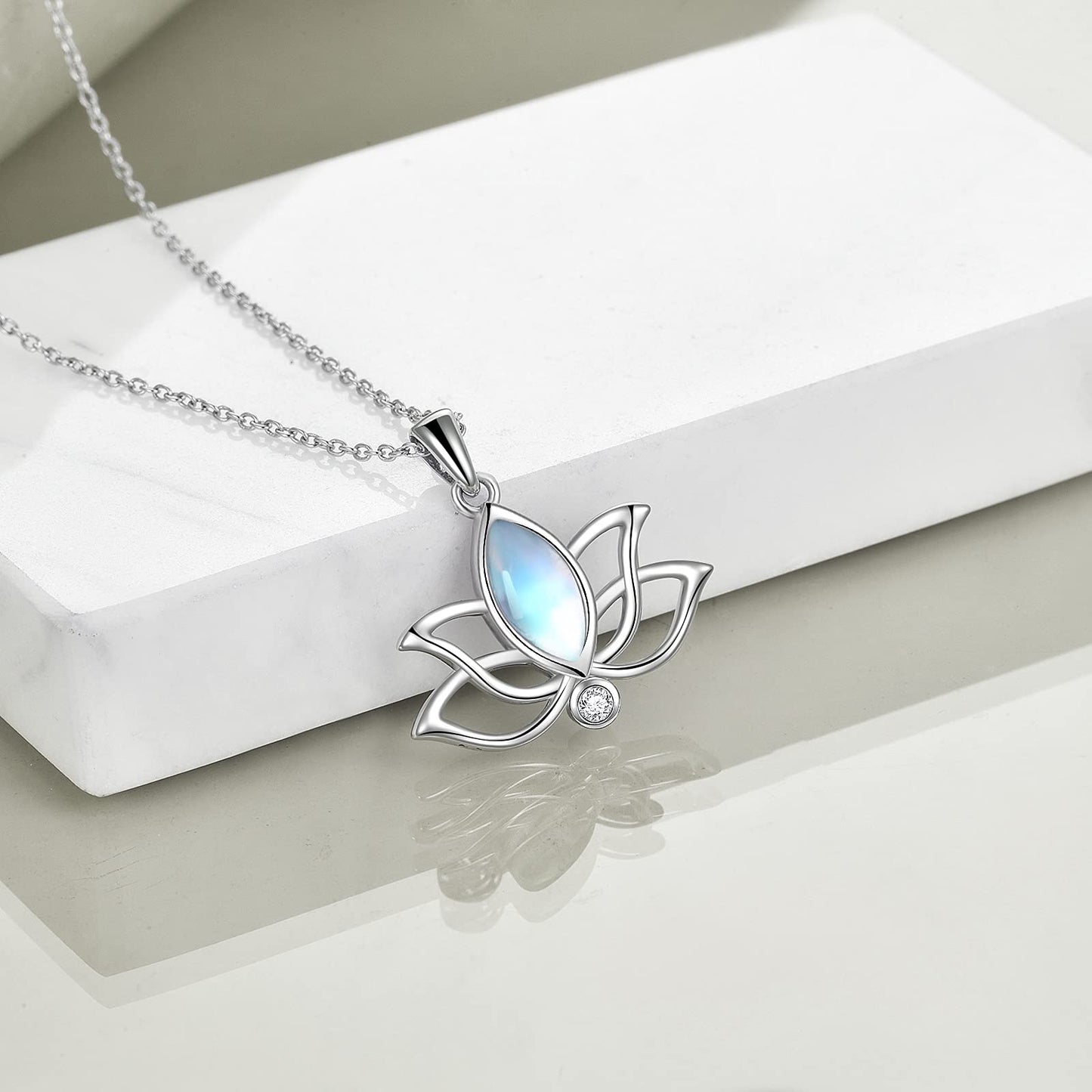 YFN Lotus Flower Necklace Sterling Silver Moonstone Lotus Pendant Lotus Jewelry Gifts for Women
