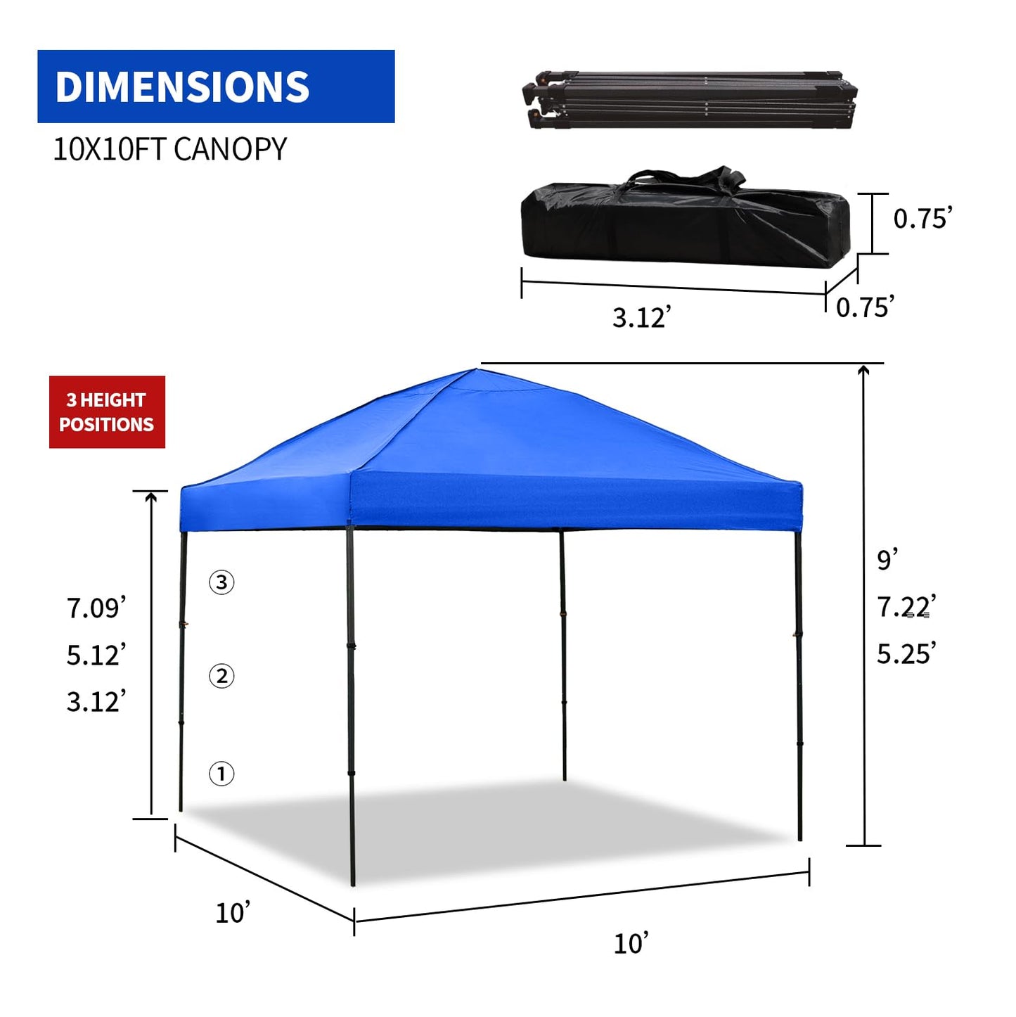 10x10 Pop Up Canopy Tent with 2 Sidewalls, Easy Up Canopy Outdoor Party Sun Shade Tent Portable Gazebo for Beach Camping Events with Carry Bag and 4 Sand Bags