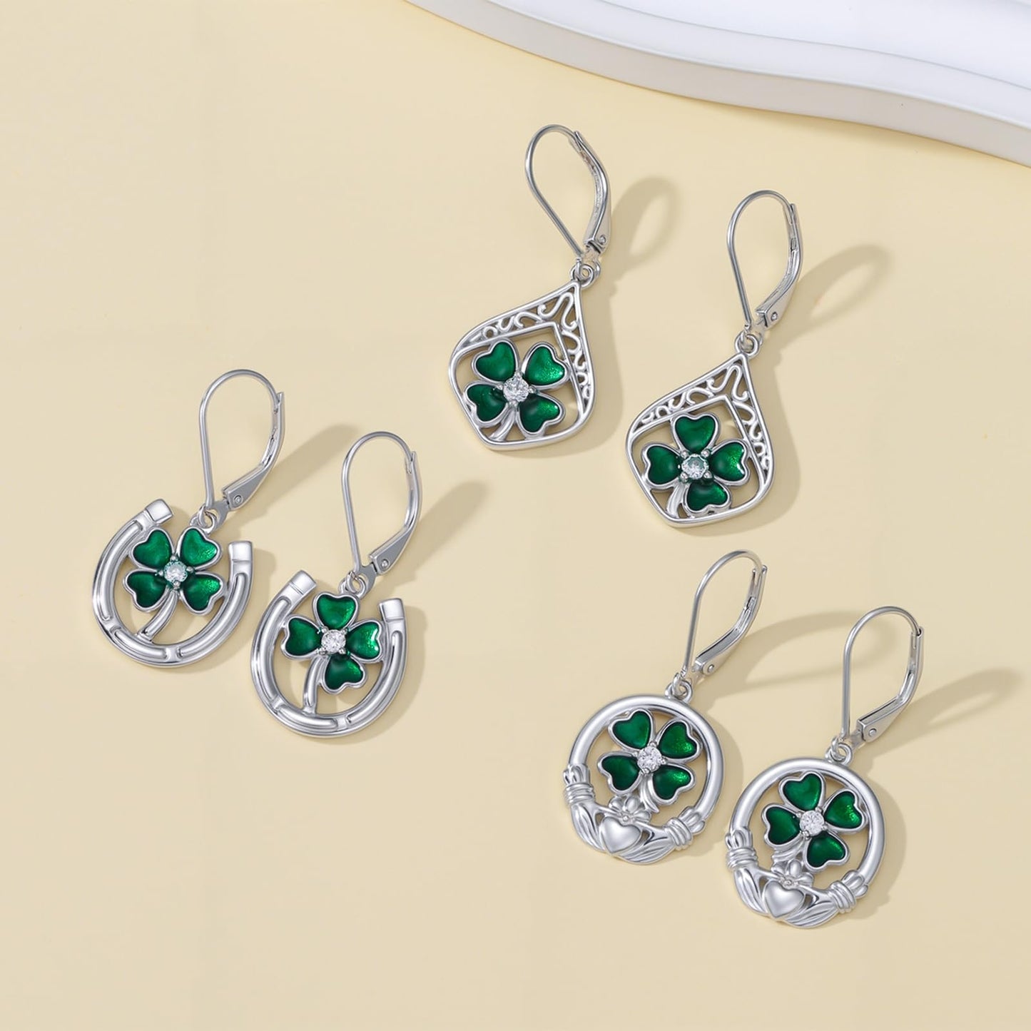 YYmqmq Green Clover Earrings for Women 925 Sterling Sliver Shamrock Dangle Earrings Leverback Filigree Jewelry Irish Jewelry St Patricks Day Gifts for Women Girlfriend
