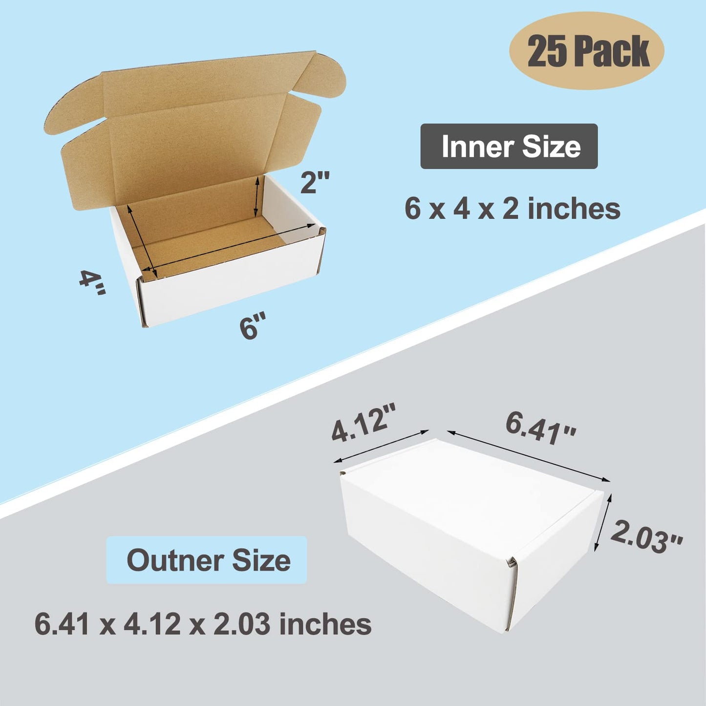 6x4x2 Shipping Boxes Pack of 50, White Corrugated Cardboard Box for Small Business Flat Literature Mailer Mailing Packaging Packing Jewelry Craft Gifts