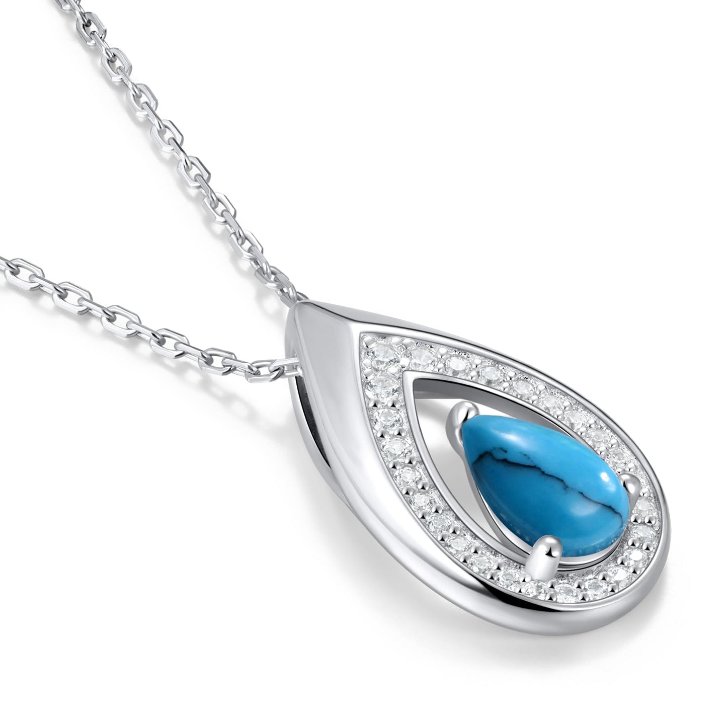 Kstyle 925 Sterling Silver Turquoise December Birthstone Pendant Necklace Teardrop Jewelry Valentine's Day Anniversary Birthday Gift for Mom Sister Daughter Girlfriend Her Non Tarnish