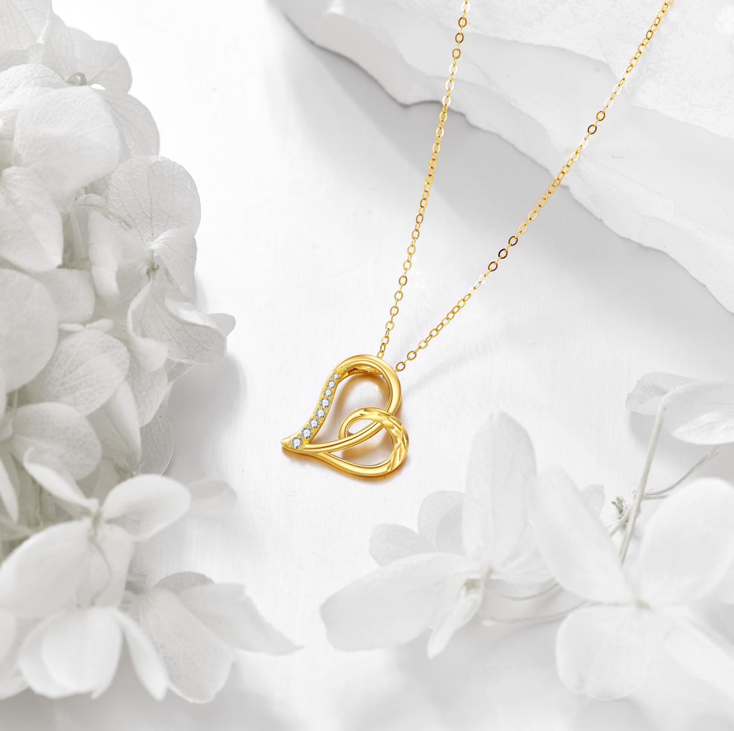 DOVRAN 10K Solid Gold Heart Necklace for Women Real Yellow Gold Love Heart Pendant Mother's Day Jewelry Gifts for Wife Mom