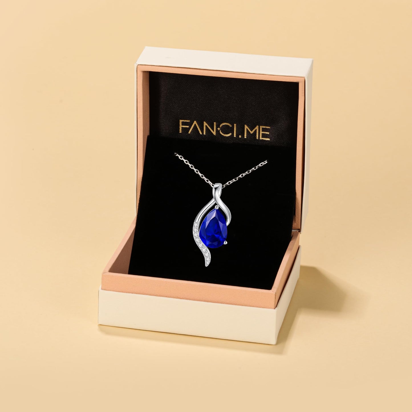 FANCIME September Birthstone Necklace for Women Teardrop Sapphire Necklace S925 Sterling Silver Gentle Love Birthday Gifts for Mom Women, 16"+2" Inches
