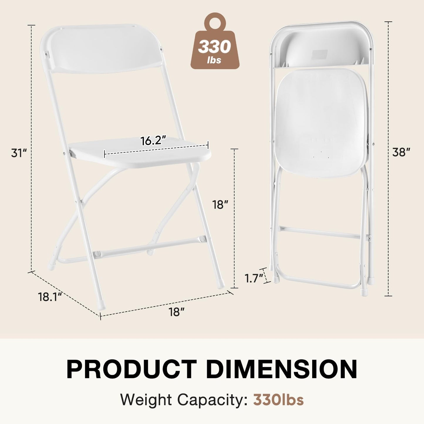 DUMOS Folding Chairs Sets of 6, 330lbs Capacity Plastic Stackable Home Office Chair, Portable Fold Up for Indoor Outdoor, Patio, Camping, Garden, Party (White)