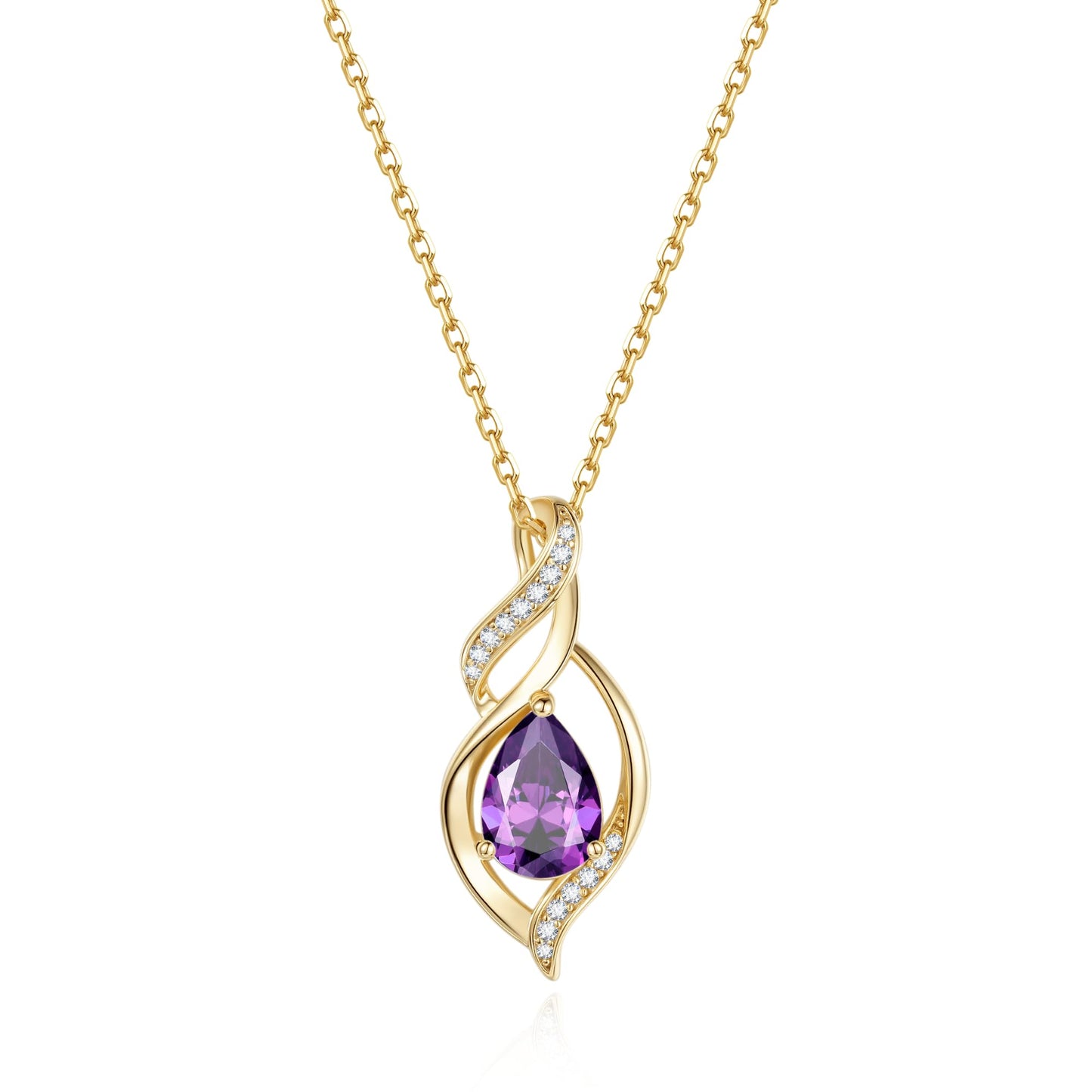 FANCIME 14K Gold Plated February Birthstone Necklace for Women Amethyst Teardrop Necklace Sterling Silver Infinity Love Birthday Gifts for Women, 16"+2" Inches