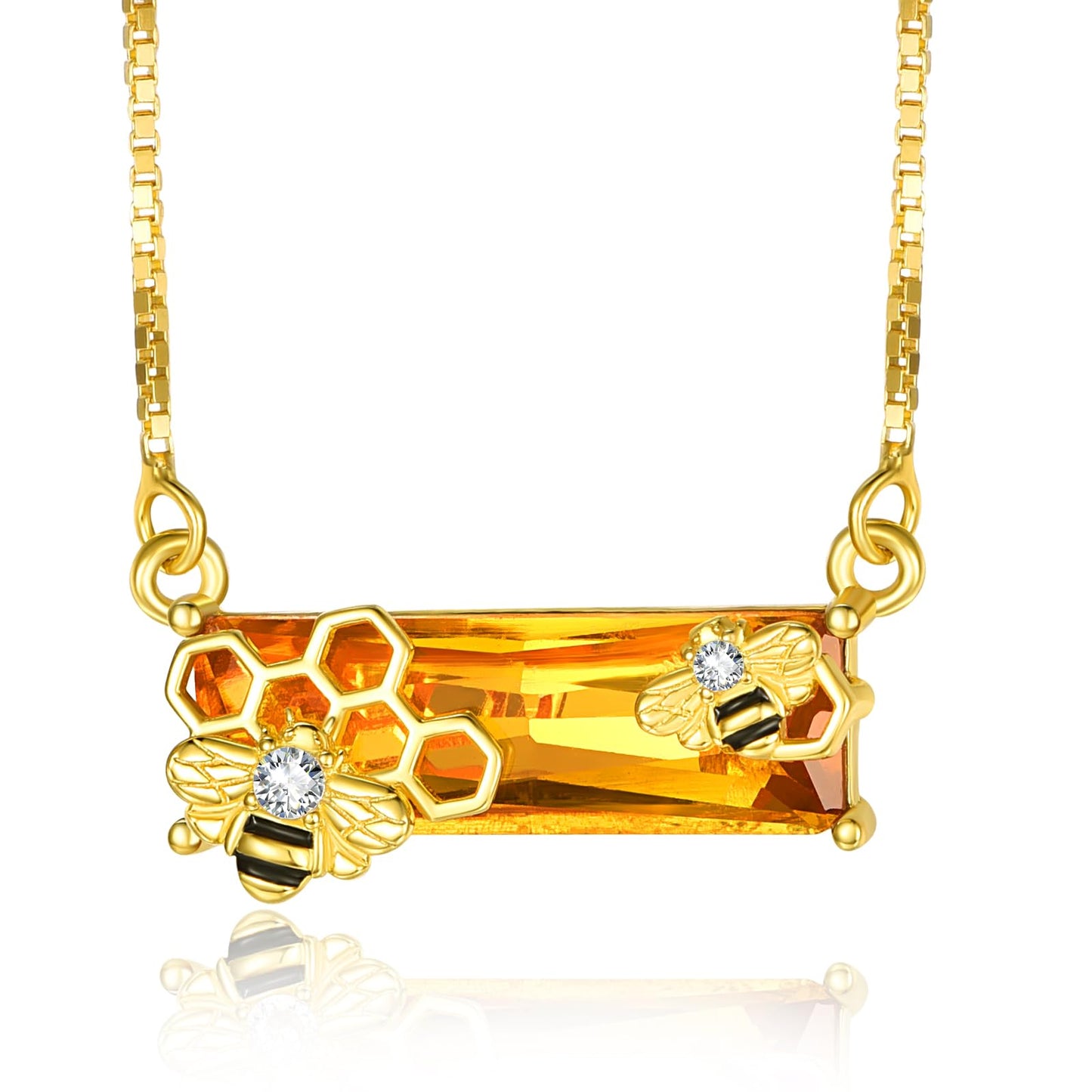 AENEAS Valentines Day Gifts for Women Her Bee Necklace 18K Gold Over 925 Sterling Silver Honeycomb Pendant Citrine Crystal Bumble Jewelry Cute Animal Christmas Gifts for Women Wife Her