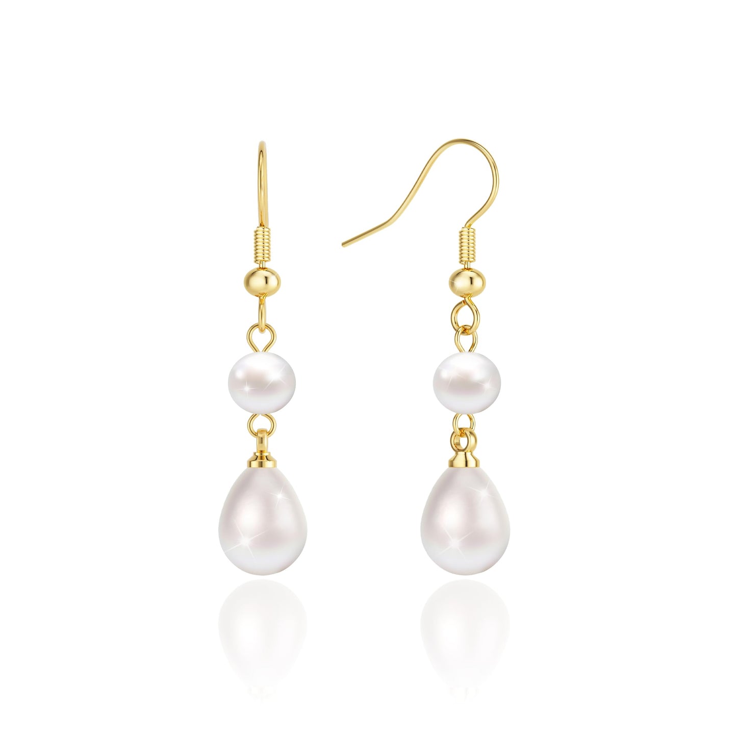 Freekiss Gold Pearl Earrings for Women: Trendy Gold Earrings 14K Gold Filled Lightweight Double Pearl Drop Earrings Simple Wedding Earrings Non Tarnish Jewelry for Women
